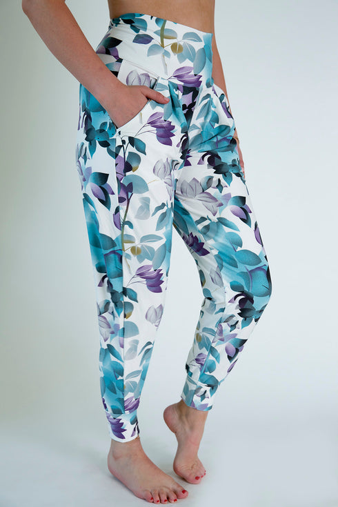 White Floral Print Harem Pants