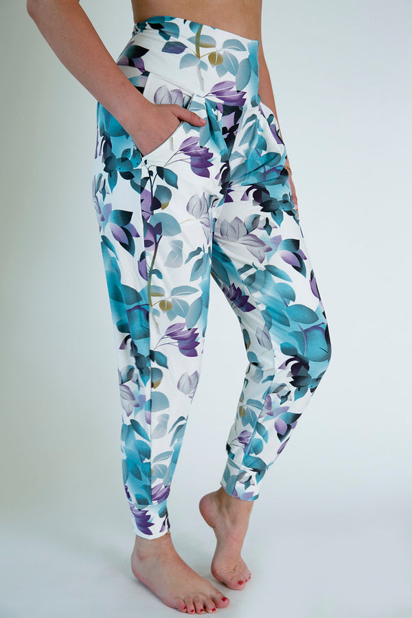 White Floral Print Harem Pants