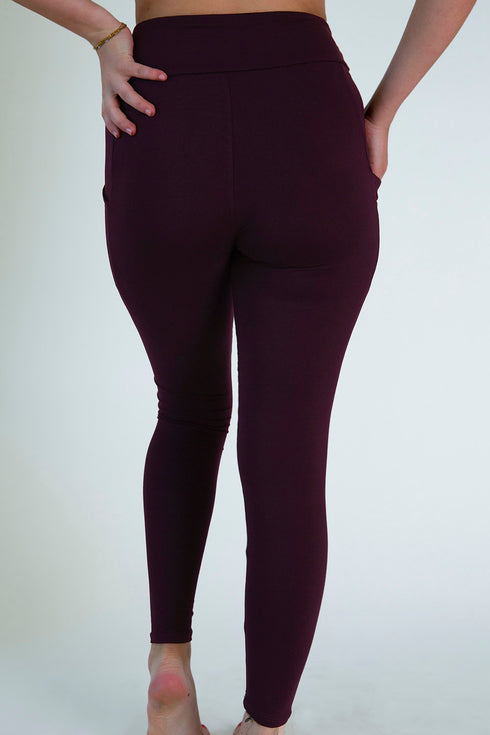 Burgundy Solid Pocket Leggings