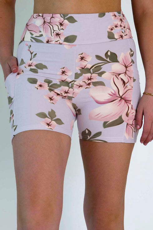 Light Pink Floral Yoga Shorts