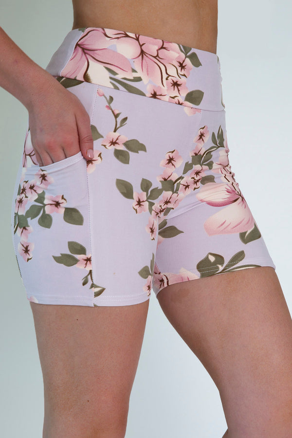 Light Pink Floral Yoga Shorts