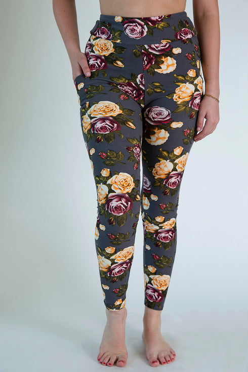 Charcoal Floral Print Pocket Leggings