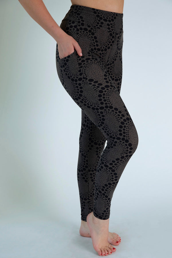 Charcoal and Black Dot Print Pocket Leggings