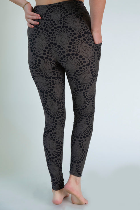 Charcoal and Black Dot Print Pocket Leggings