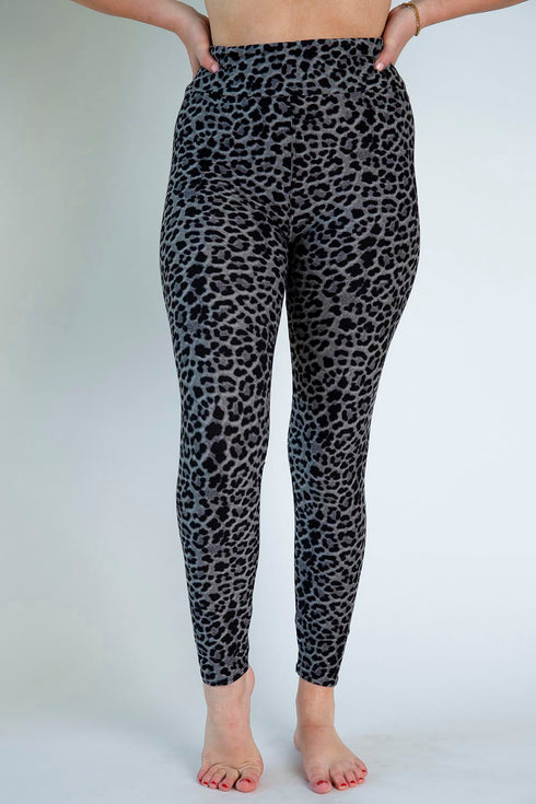 Gray and Black Leopard Print Leggings