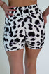 White and Black Leopard Print Yoga Shorts